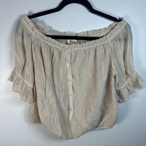 Listicle Cream Beige Off-Shoulder Cropped Blouse Size Large Boho